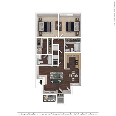 Floor plan for 2 beds, 2 baths, 924 sqft